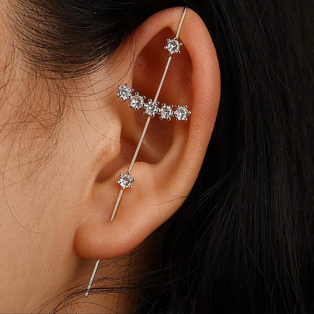 Unbranded T Round Stone Ear Cuff in Silver and Gold